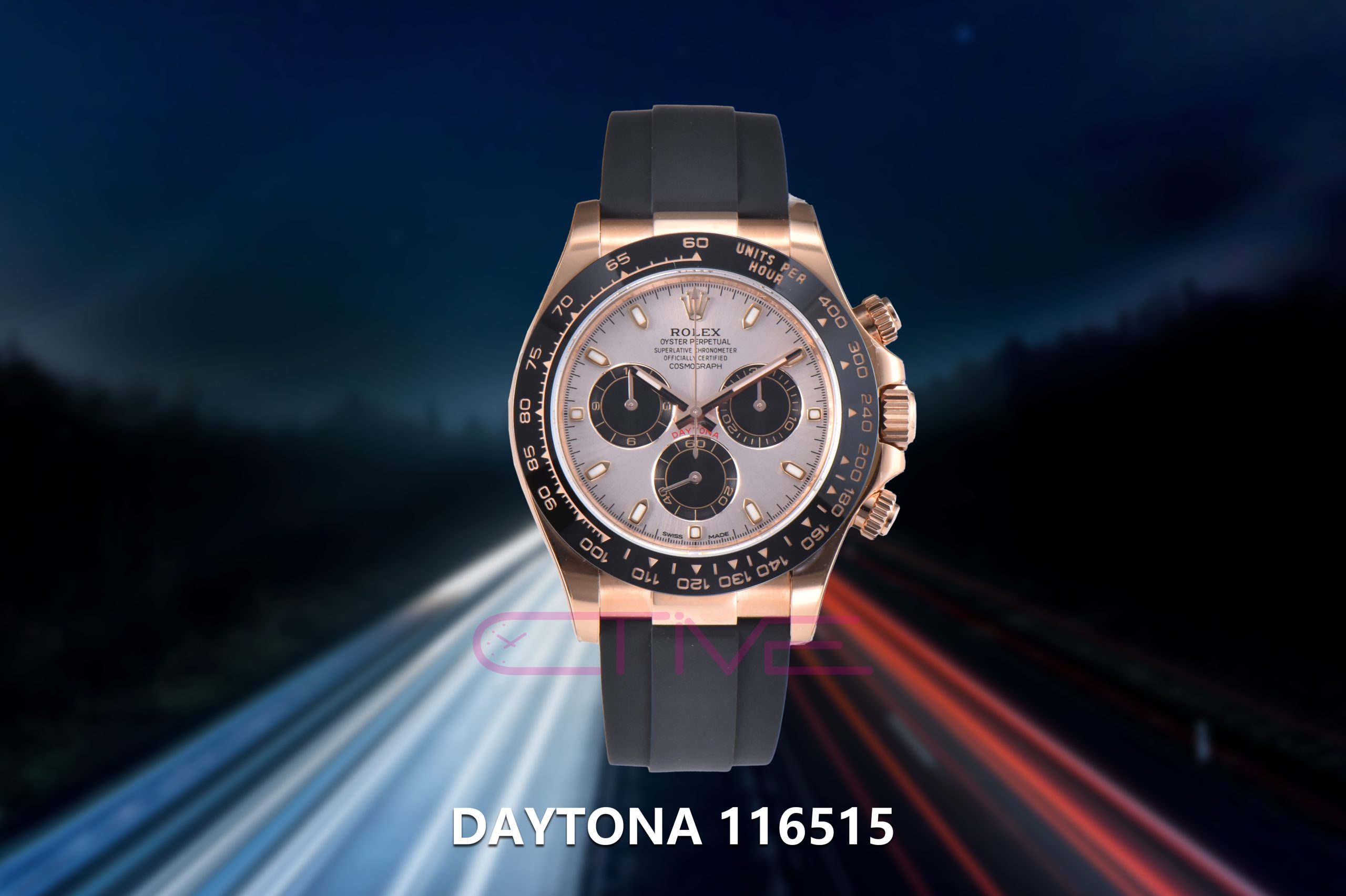 Daytona 116515 1:1 Best Edition Clean Factory Black Ceramic Bezel RG Stick Dial on Oysterflex Rubber Strap A4130