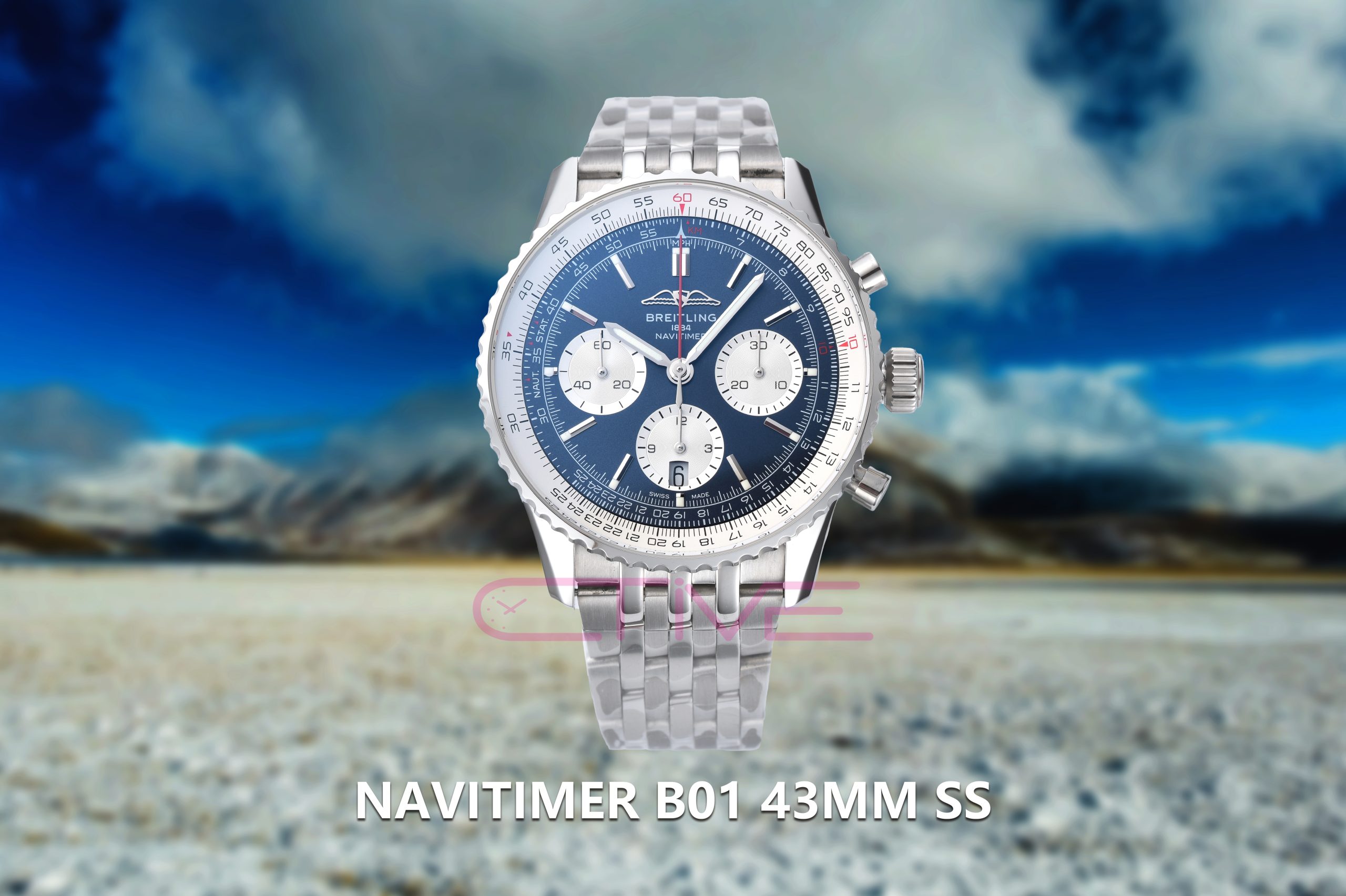 Navitimer B01 43mm SS BLS Factory 1:1 Best Edition Blue Dial on SS Bracelet A7750