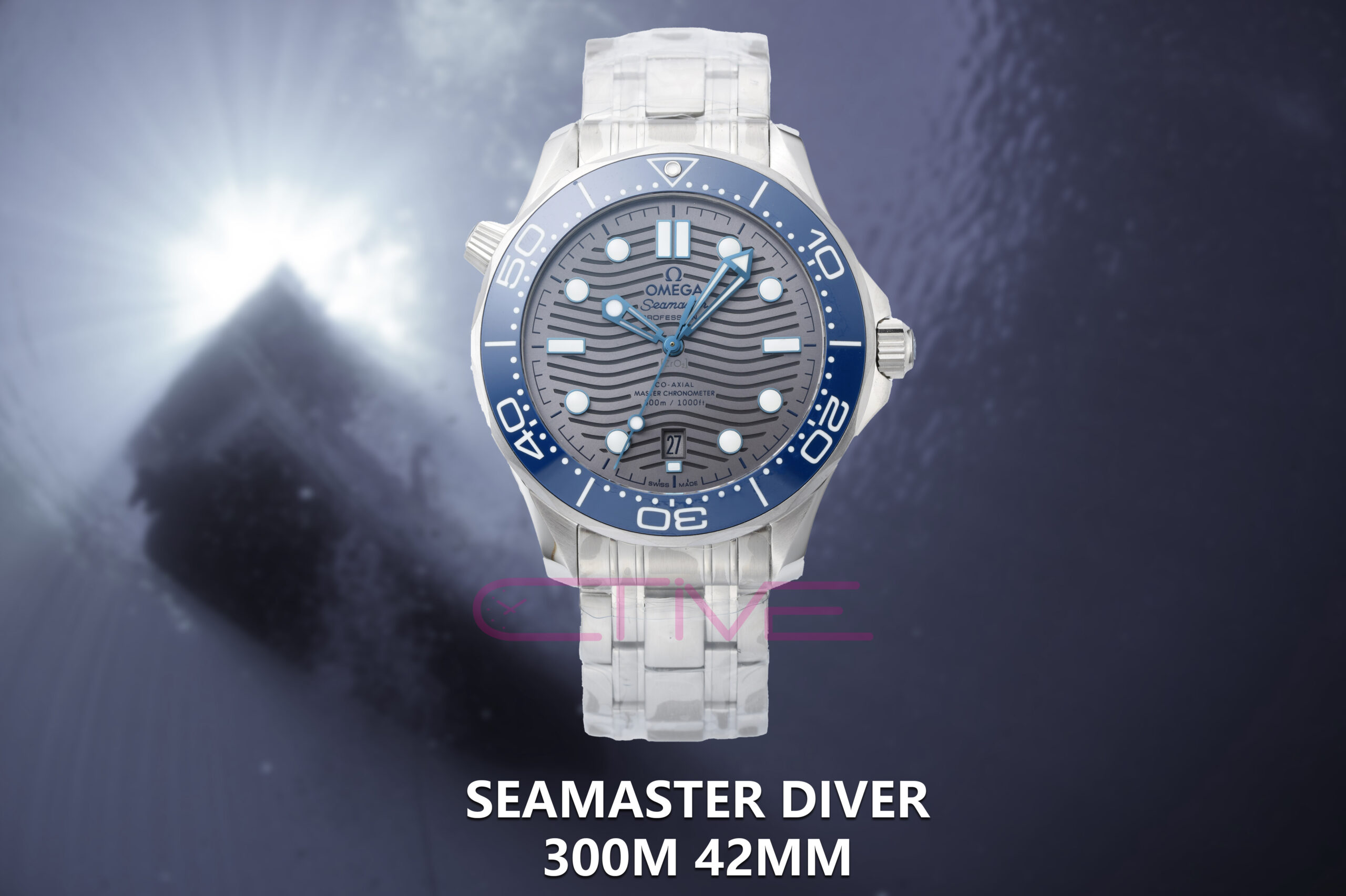 Seamaster Diver 300M 42mm VSF 1:1 Best Edition Blue Ceramic Gray Dial on SS Bracelet A8800