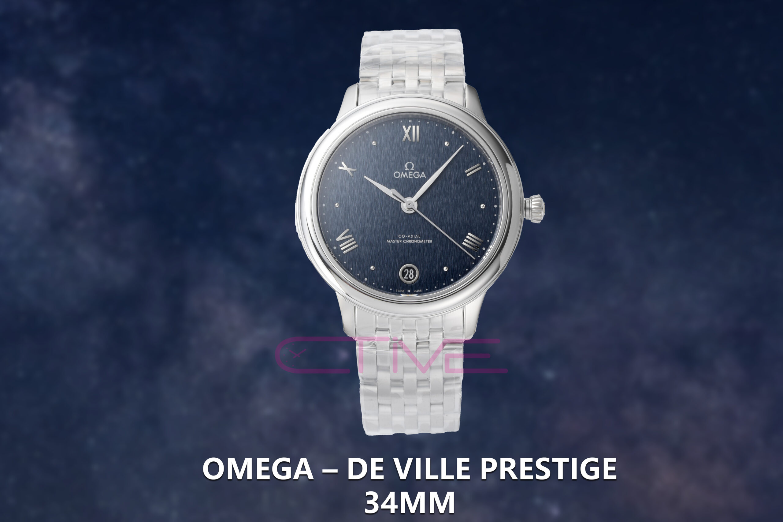 Omega – De Ville Prestige 34mm Ladies SS/SS Blue Roman Dial 1:1 Best Edition VSF A8800