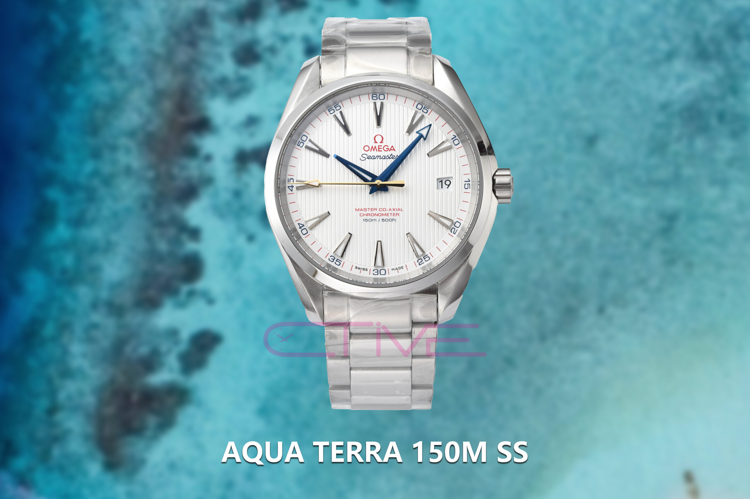 Aqua Terra 150M SS VSF 1:1 Best Edition White Textured Dial Blue Hands on SS Bracelet A8500 Super Clone