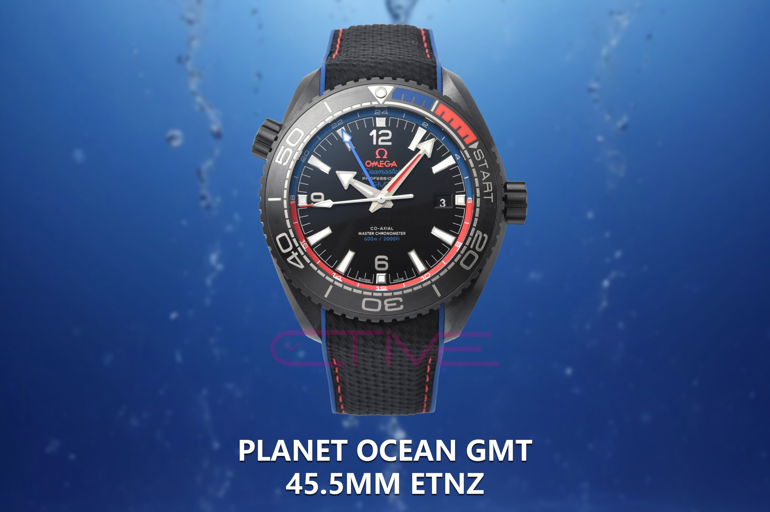 Planet Ocean GMT 45.5mm ETNZ “Deep Black” Real Ceramic VSF 1:1 Best Edition on Black Nylon Strap A8906