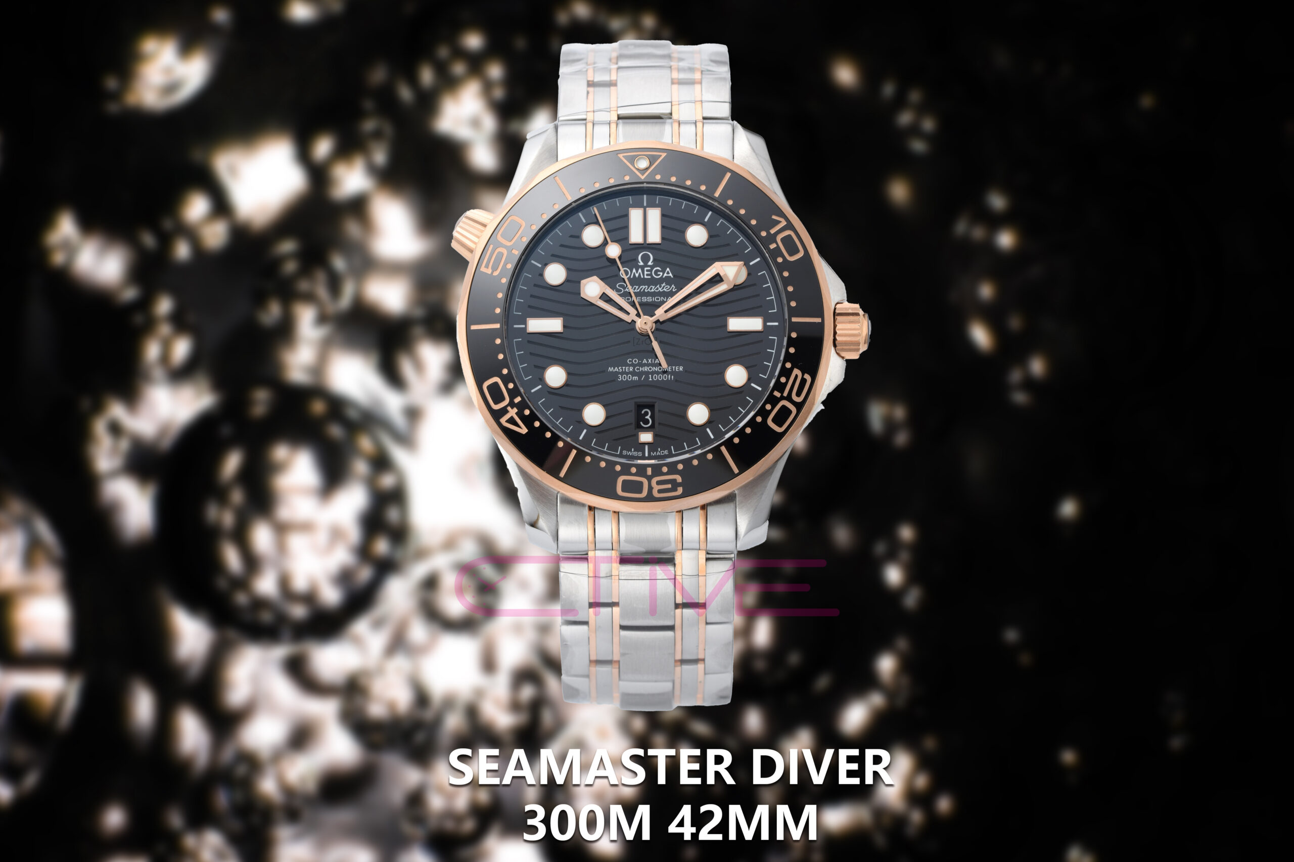 Seamaster Diver 300M 42mm SS/RG VSF 1:1 Best Edition RG Bezel Black Dial on SS/RG Bracelet A8800