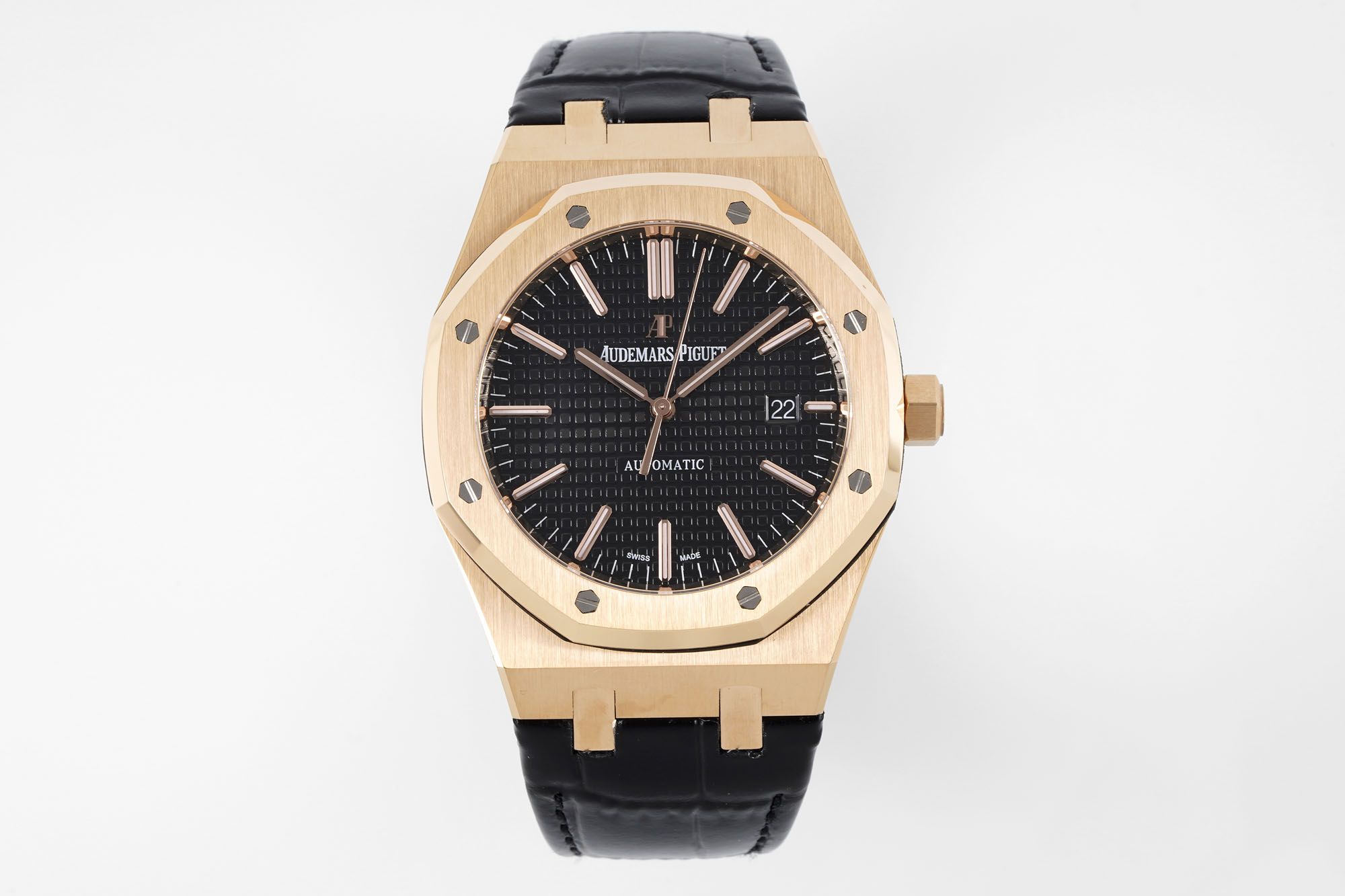 Royal Oak 41mm 15400 RG APSF 1:1 Best Edition Black Dial on Black Leather Strap SA3120 Super Clone
