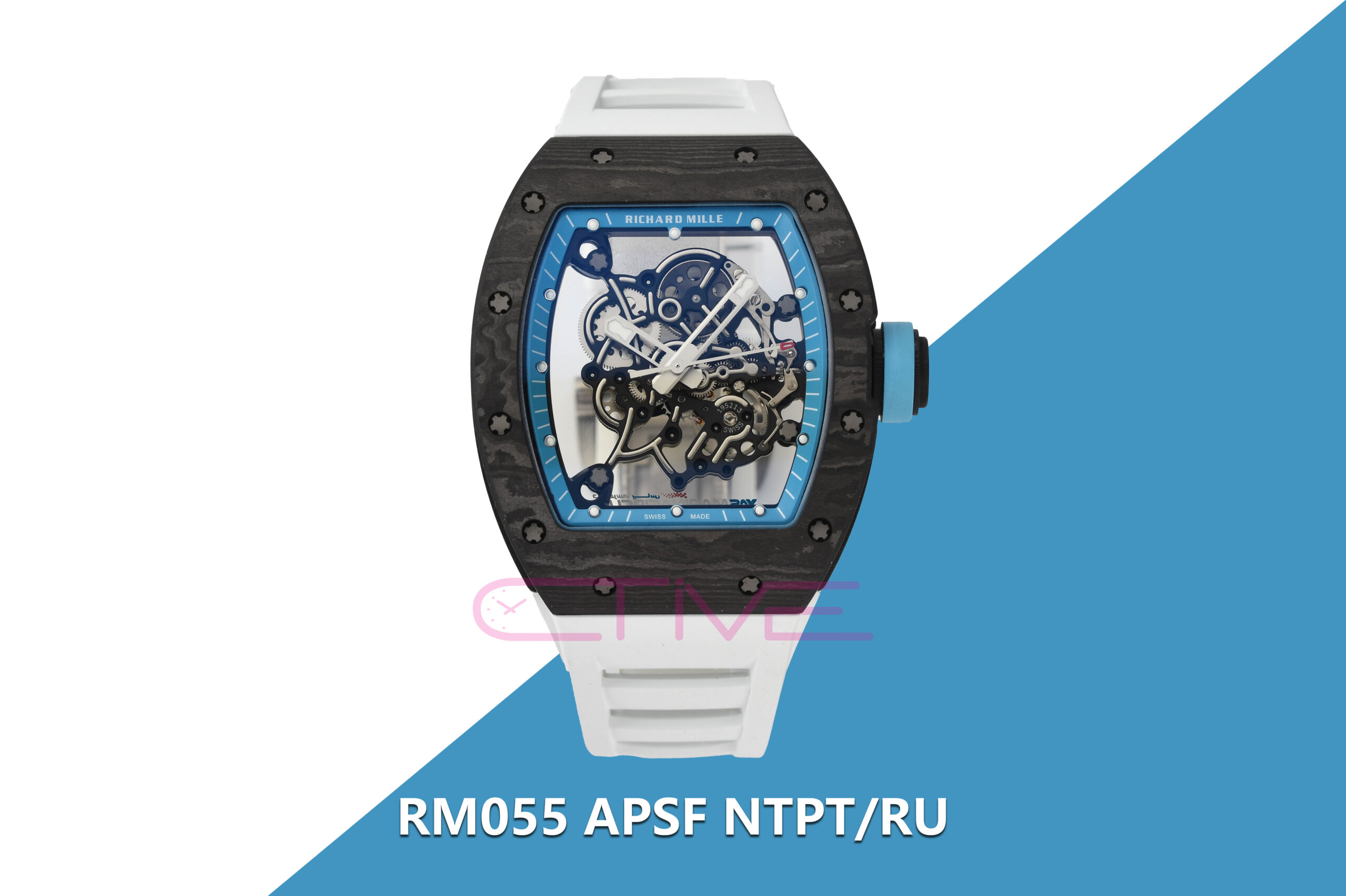 RM055 APSF NTPT/RU Blue/White Rehuat On White Rubber Strap RMUL2 Super Clone