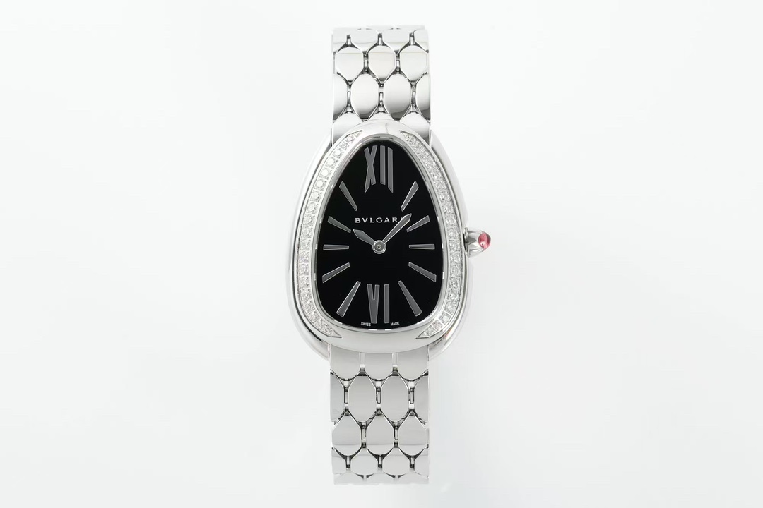 Serpenti Seduttori Watch SS BVF 1:1 Best Edition Silver Markers On Black Dial Diamonds Bezel on SS Bracelet  Quartz